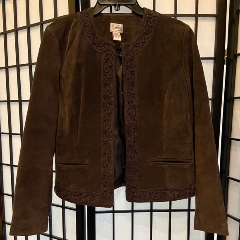 Chico's. Chocolate embroidered 100% suede blazer/jacket